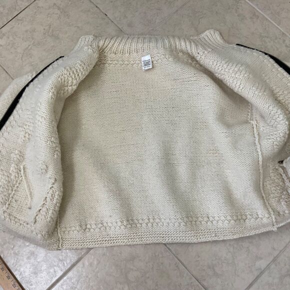 Handcrafts 100% Wool Chunky Knit Zip Up Cardigan Sweater women’s M/ L cream boxy - Picture 11 of 11